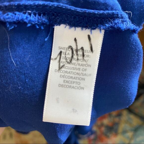 LOFT dark blue w/white & red embroidery tassel boho blouse | women's size small - Picture 6 of 6